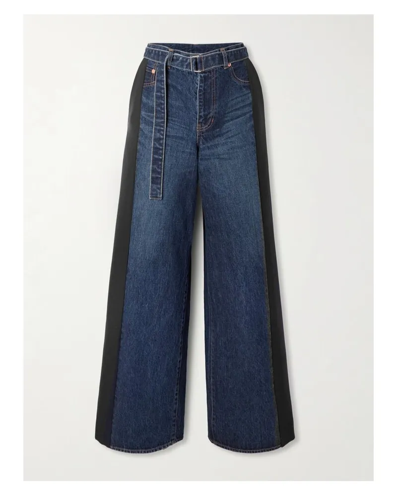 Sacai Jeans Mit Weitem Bein, Einsätzen Aus Einer Wollmischung Und Gürtel - Blau Blau