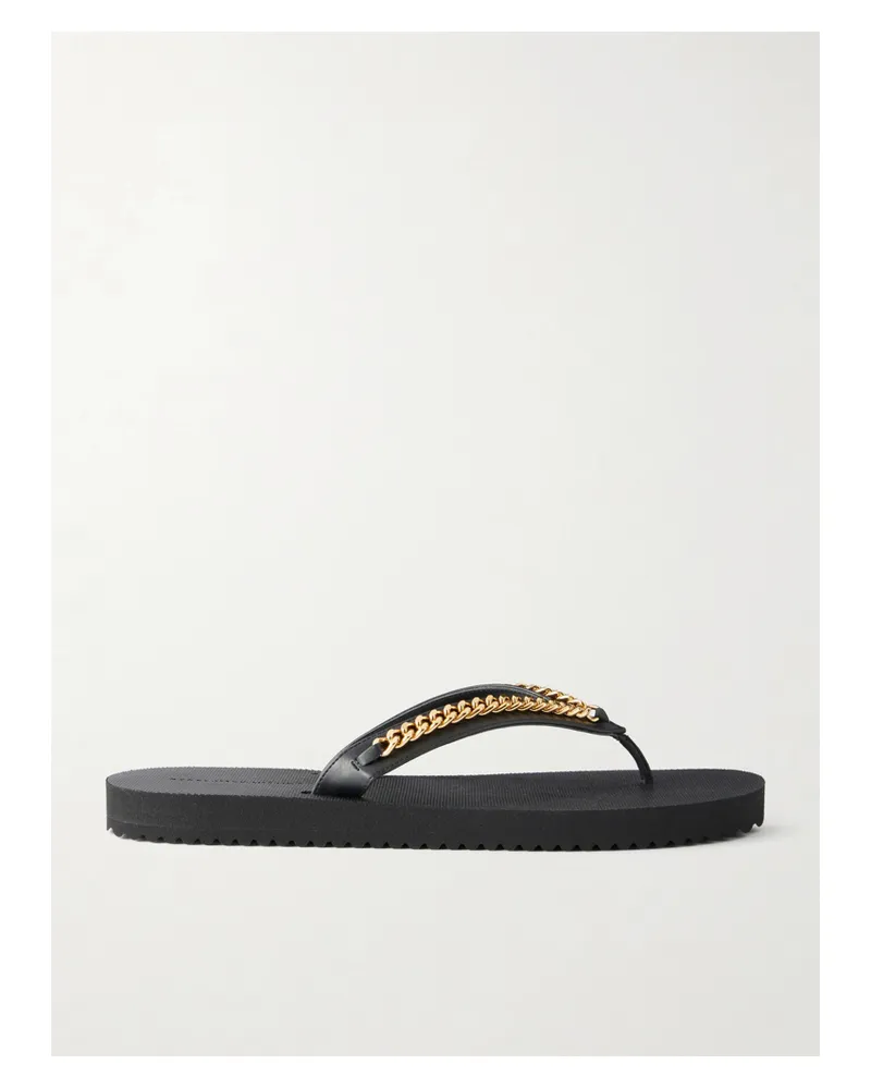 Stella McCartney Falabella Embellished Vegetarian Brushed-leather Flip Flops - Black Black
