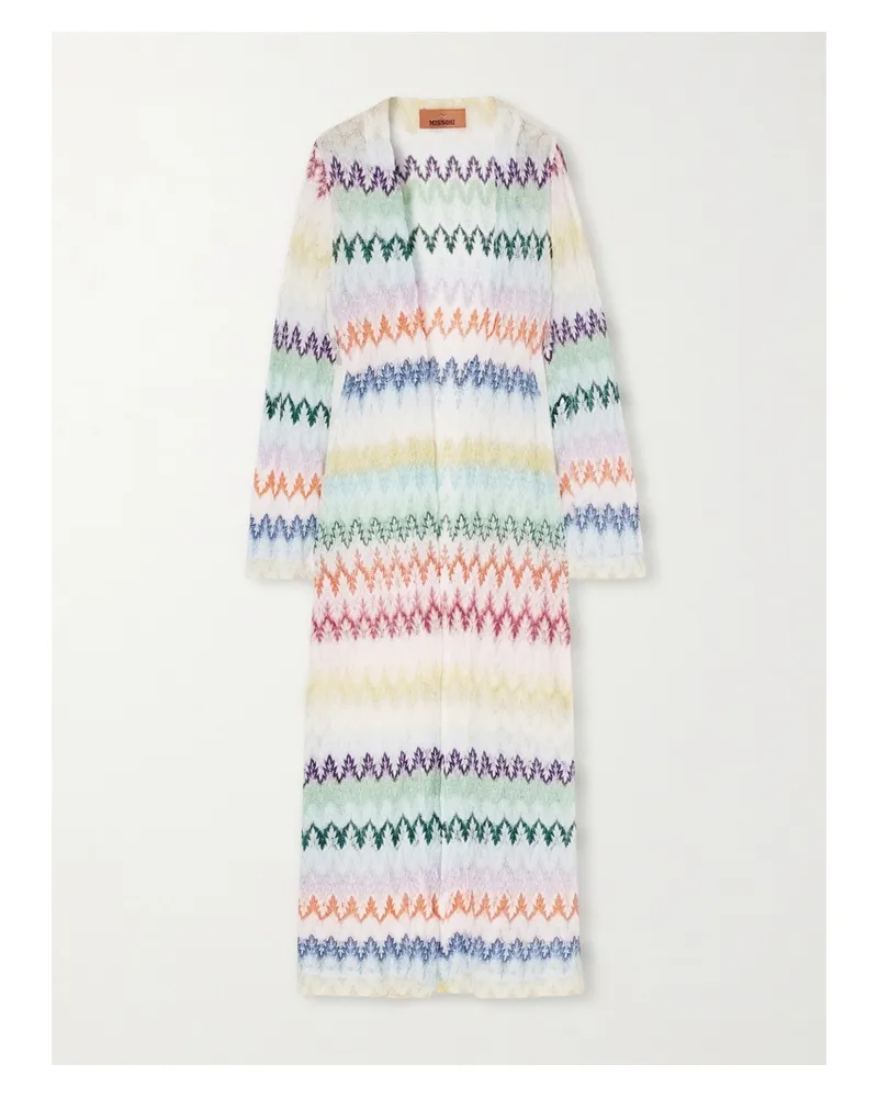 Missoni Striped Metallic Crochet-knit Cardigan - White White