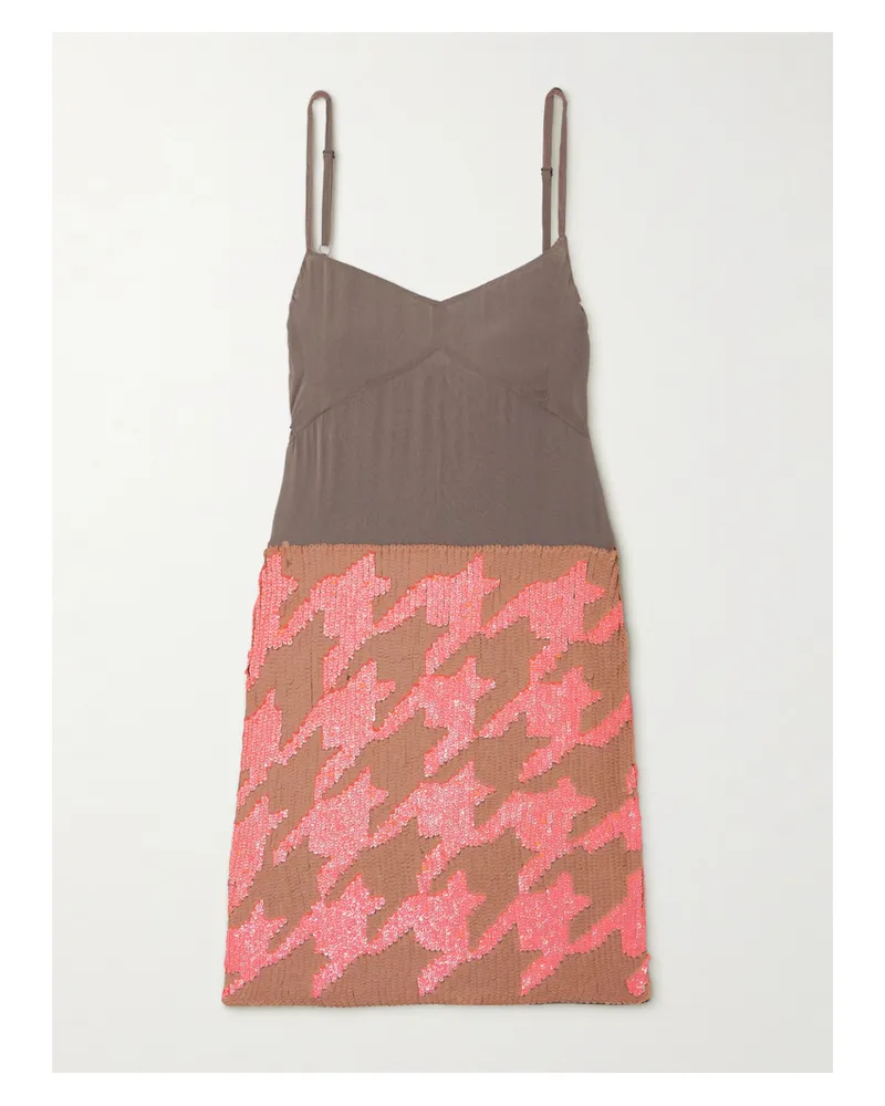 Dries van Noten Minikleid Aus Crêpe De Chine Mit Hahnentrittmuster Und Pailletten - Braun Braun