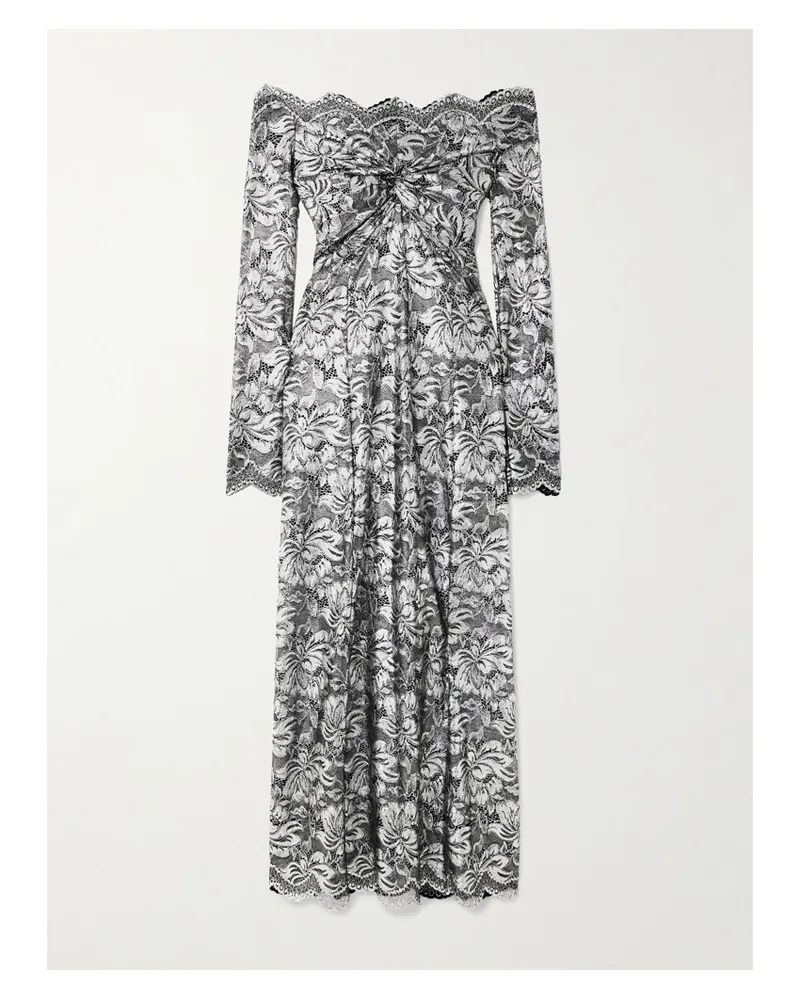 Paco Rabanne Asymmetrisches, Schulterfreies Midikleid Aus Metallic-stretch-spitze - Silber Silber