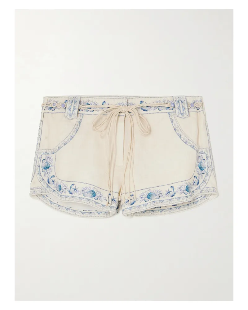 Zimmermann Wanderlust Belted Printed Linen Shorts - Blue Blue