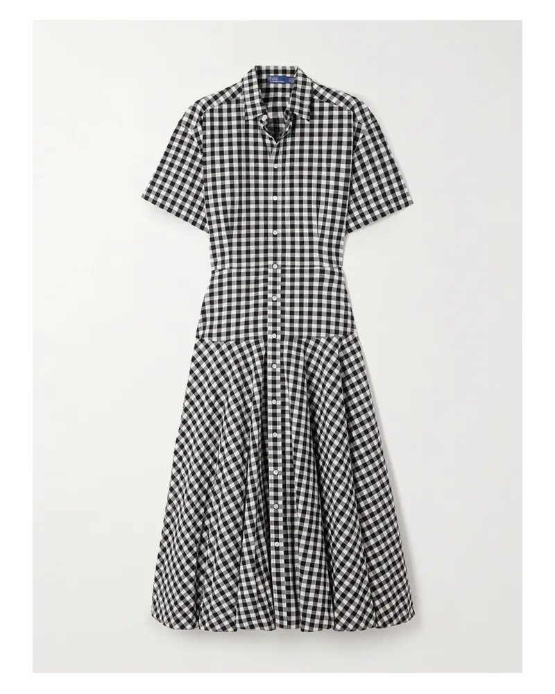 Ralph Lauren Midi-hemdblusenkleid Aus Baumwolle Mit Gingham-karo - Schwarz Schwarz