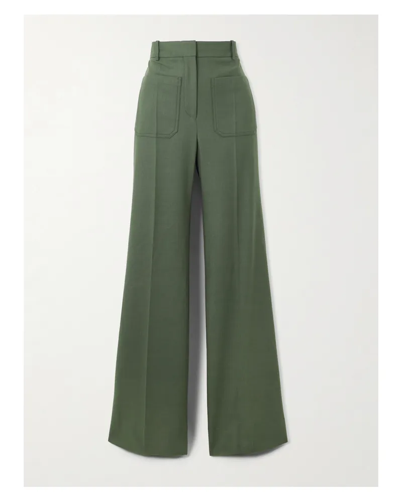 Victoria Beckham Alina Hose Mit Weitem Bein Aus Twill - Grün Grün