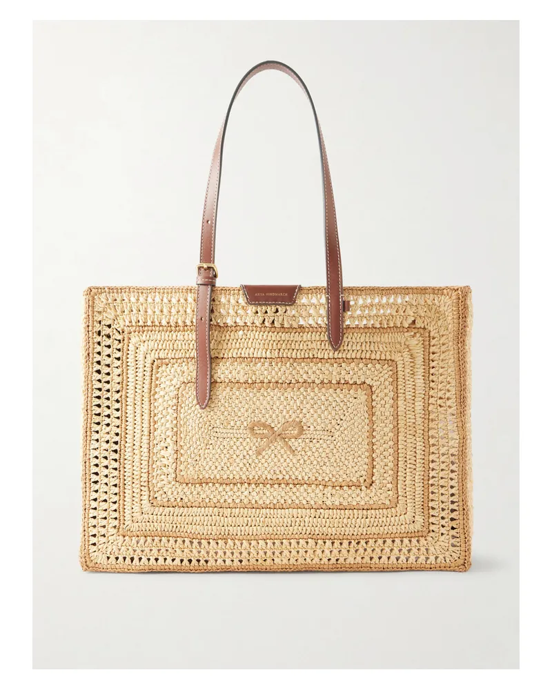 Anya Hindmarch Bow Leather-trimmed Raffia Tote - Neutrals Neutrals