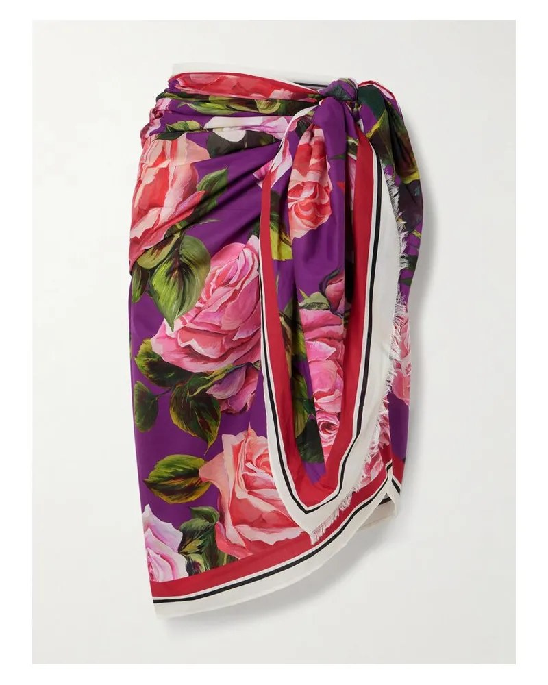 Dolce & Gabbana Pareo Aus Baumwolle Mit Blumenprint Und Fransen - Lila Lila