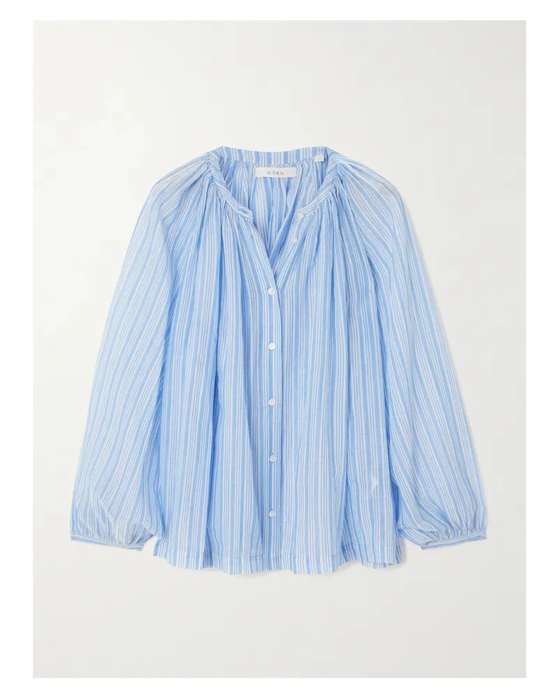 DÔEN Jonie Bluse Aus Gestreiftem Biobaumwoll-voile - Blau Blau