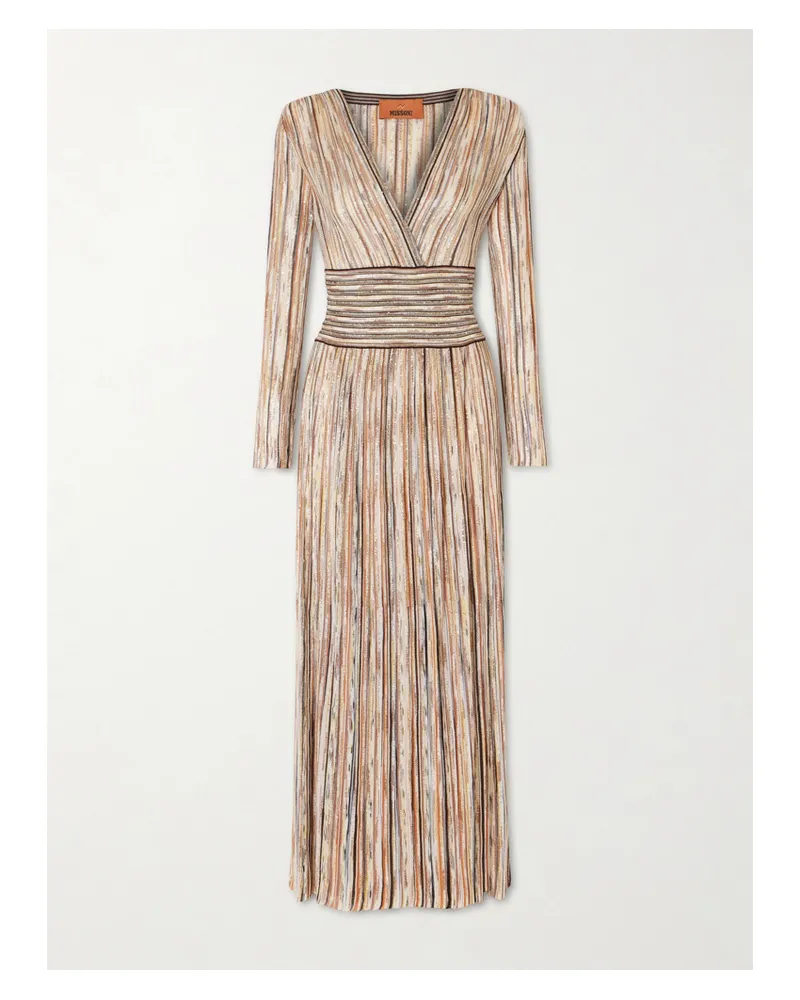 Missoni Sequin-embellished Striped Metallic Crochet-knit Midi Dress - Brown Brown