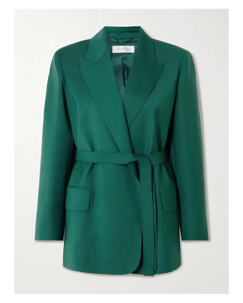 Max Mara Talento Blazer Aus Woll-canvas Mit Bindegürtel - Grün Grün