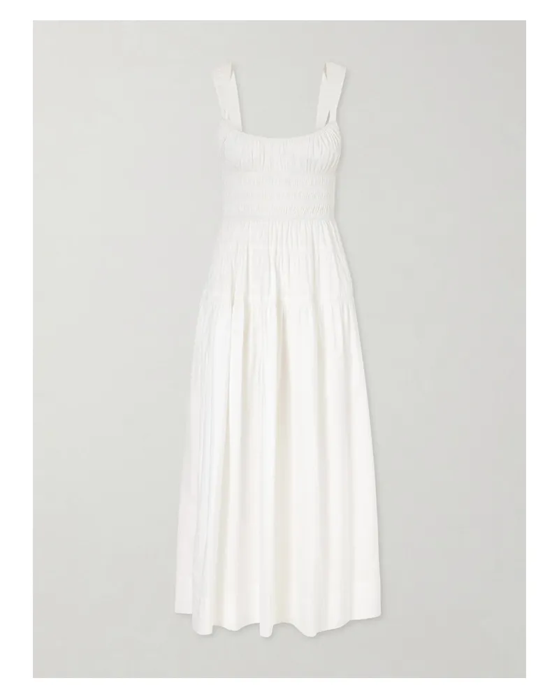 DÔEN Clover Shirred Organic Cotton-poplin Midi Dress - White White