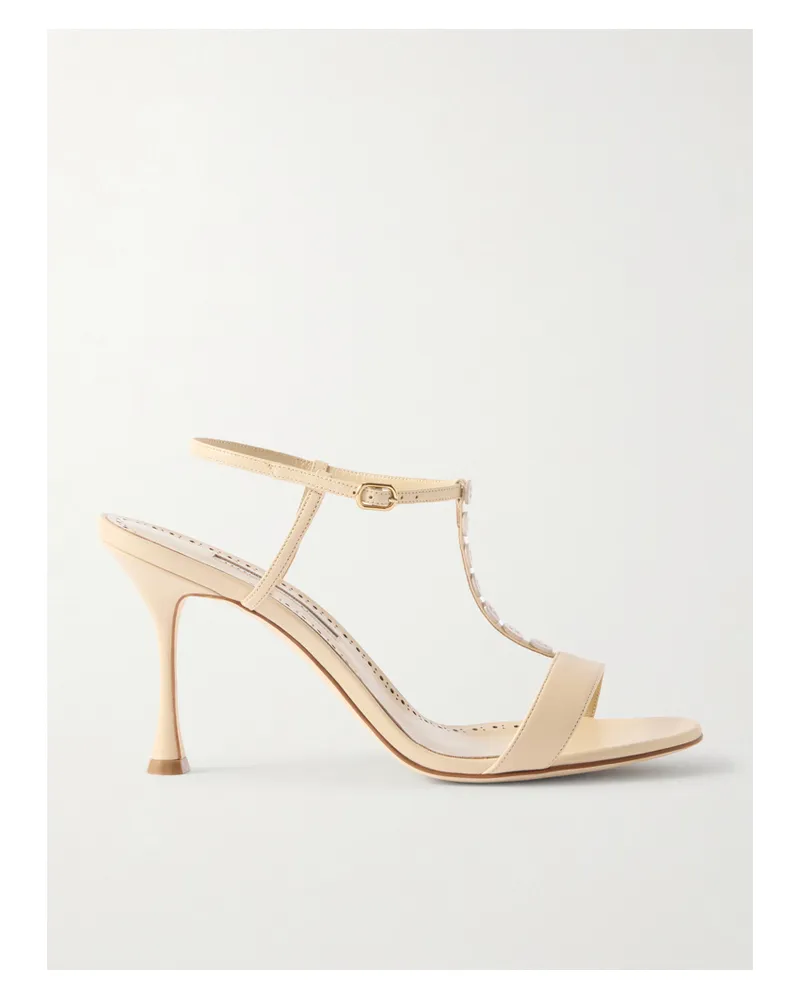 Manolo Blahnik Imbosan Button-detailed Leather Sandals - Neutrals Neutrals