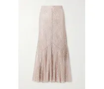 Paneled Metallic Lace Midi Skirt - Pink