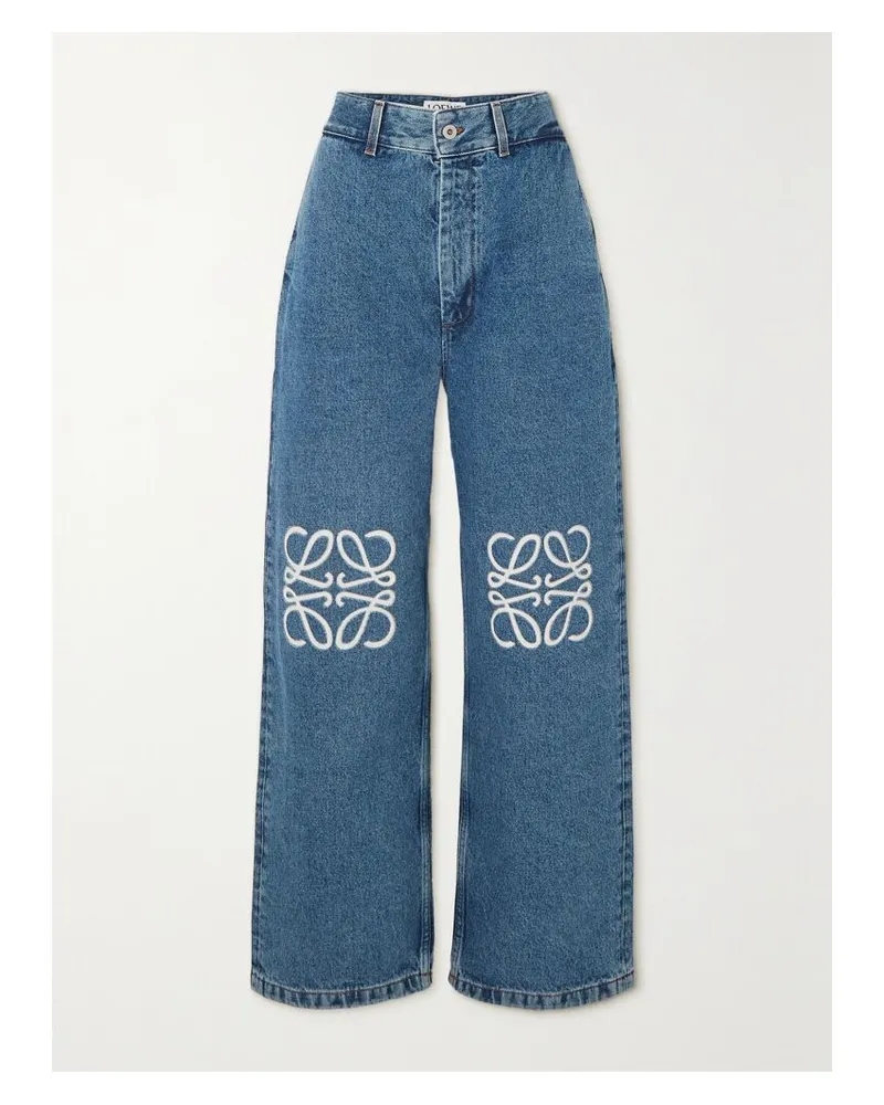 Loewe Anagram Hoch Sitzende Jeans Mit Weitem Bein Und Applikationen - Blau Blau