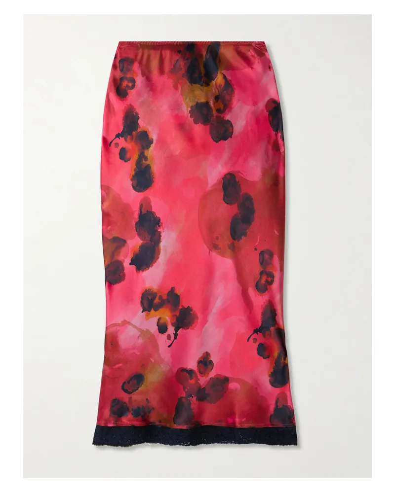 Victoria Beckham Midirock Aus Seidensatin Mit Blumenprint Und Spitzenbesatz - Rot Rot