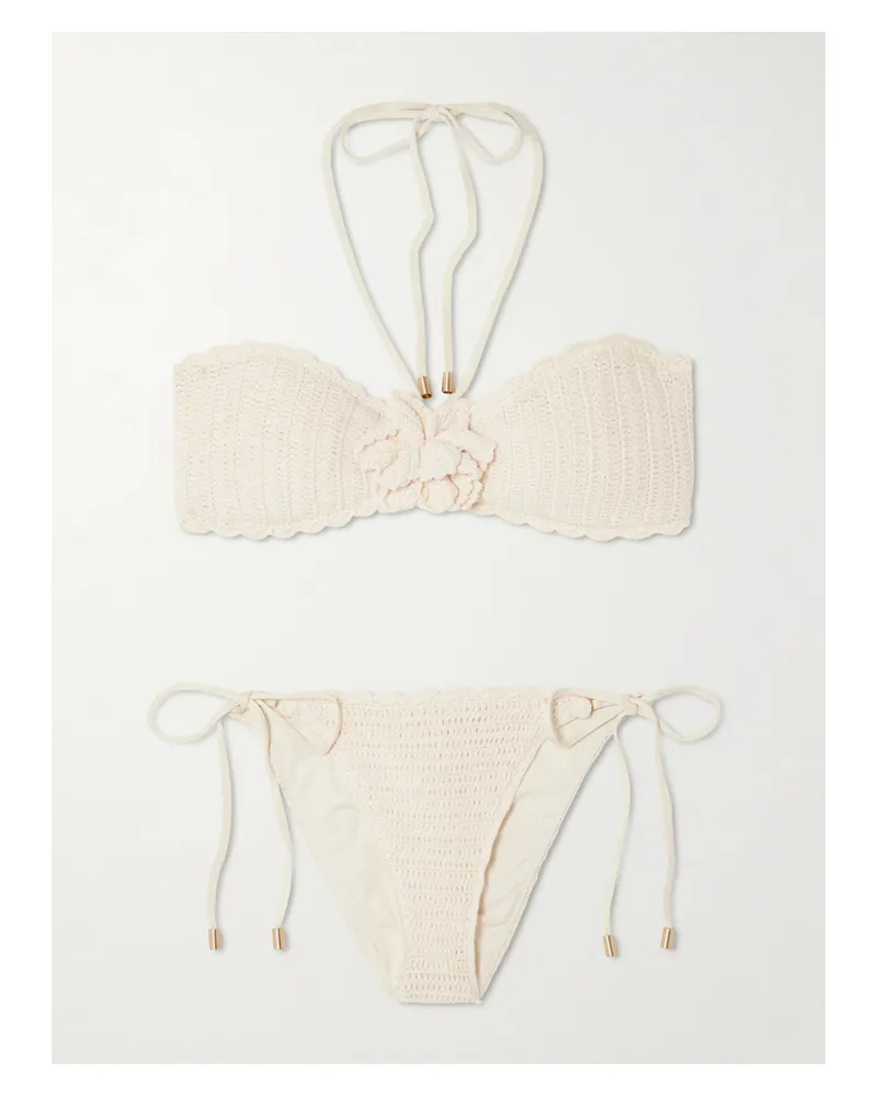 Zimmermann Awaken Neckholder-bikini Aus Gehäkelter Baumwolle Mit Verzierung - Creme Creme