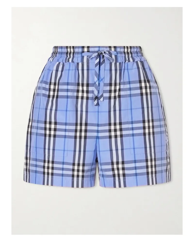 Burberry Plaid Drawstring Cotton Shorts - Blue Blue
