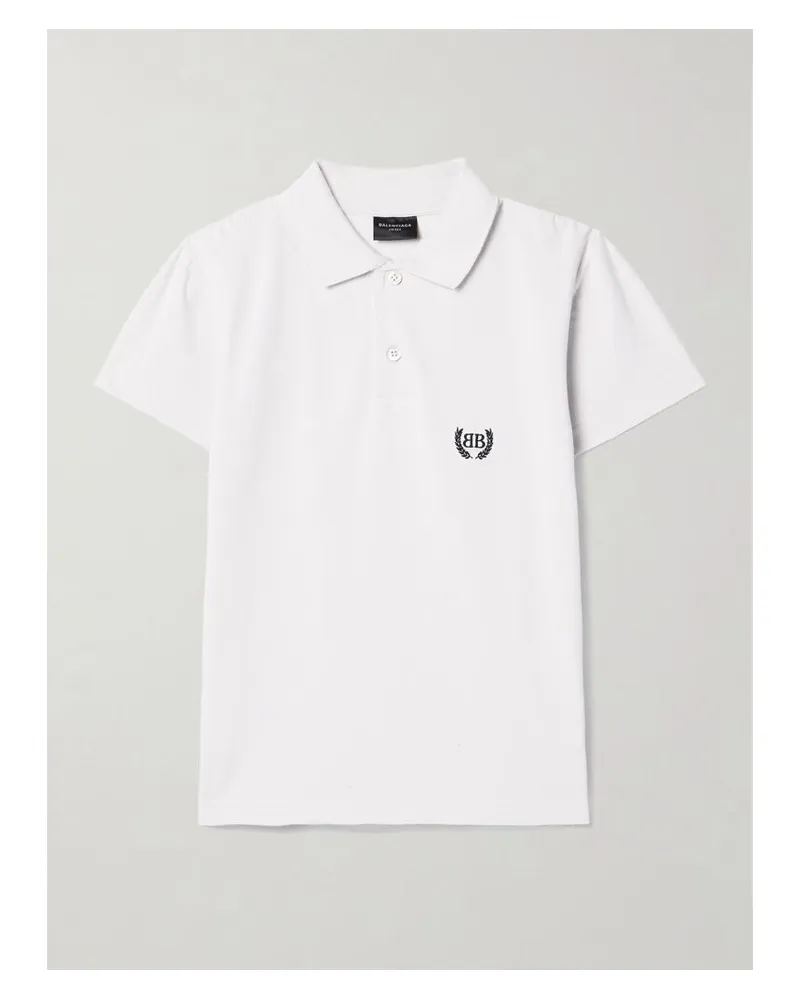 Balenciaga Polohemd Aus Baumwoll-piqué Mit Logostickerei Und Distressed-details - Wollweiß Wollweiß