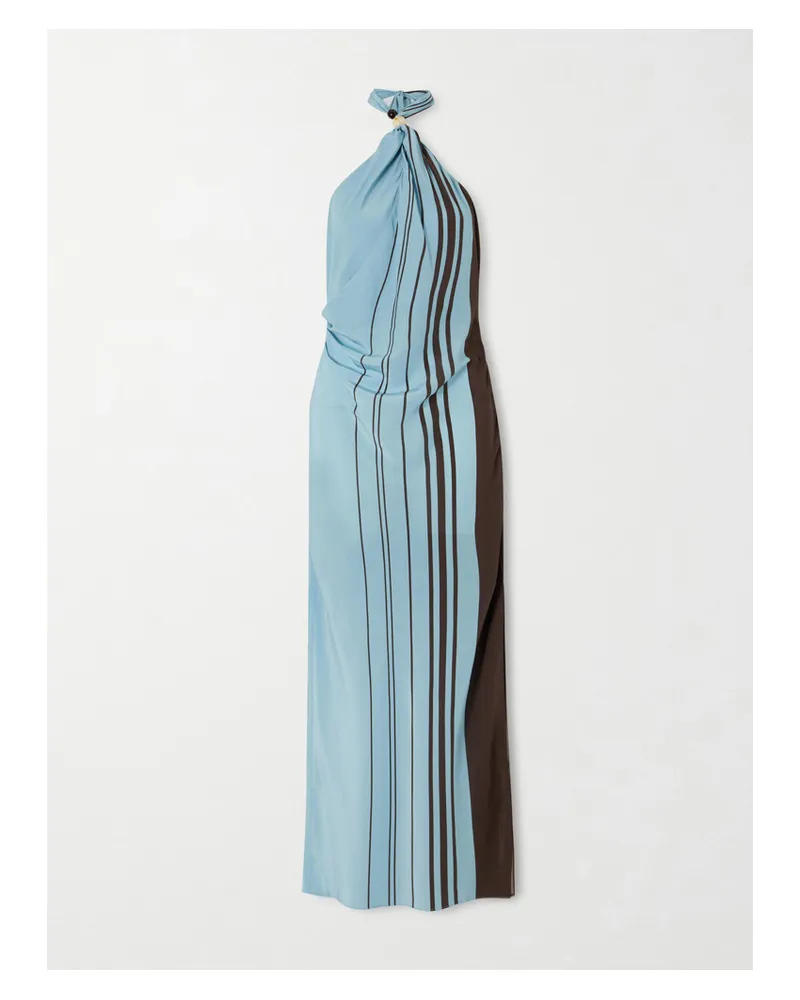 SIR Rioja Striped Silk Halterneck Maxi Dress - Blue Blue