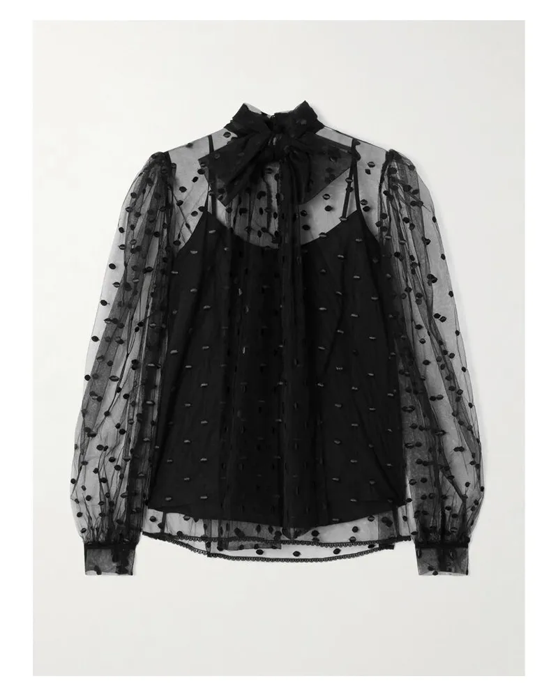 COSTARELLOS Schluppenbluse Aus Point D'esprit - Schwarz Schwarz