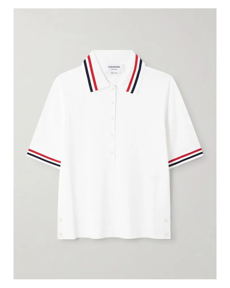 Thom Browne Polohemd Aus Jersey Mit Streifen - Weiß Weiß