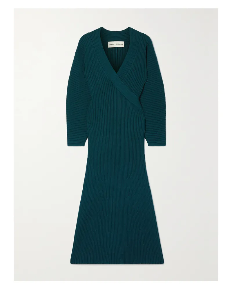 Mara Hoffman Samira Midikleid Aus Einer Gerippten Biobaumwollmischung Mit Wickeleffekt - Blau Blau