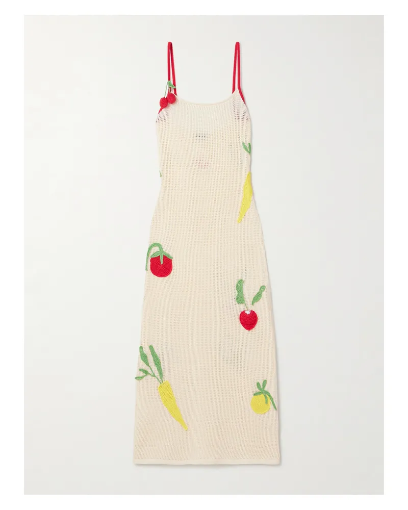 STAUD Adeline Midikleid Aus Gehäkelter Baumwolle Mit Applikationen - Elfenbein Elfenbein