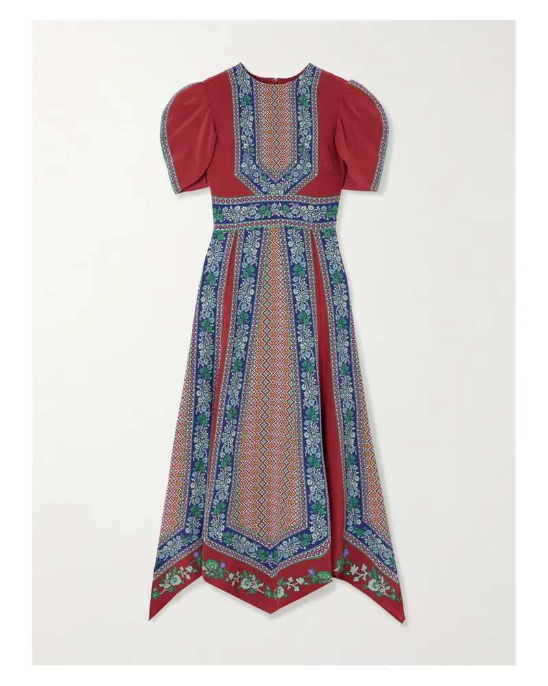 La DoubleJ Cherie Printed Silk Midi Dress - Burgundy Burgundy