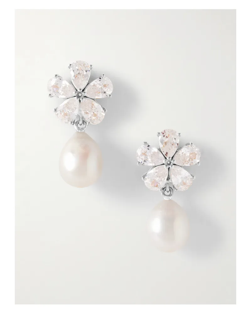 Completedworks Vergoldete Ohrringe Mit Cubic Zirkonia Und Perlen - Silber Silber