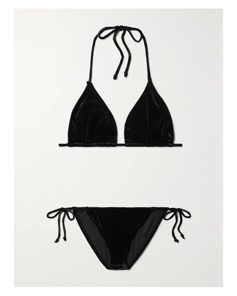 Norma Kamali Triangel-bikini Aus Samt - Schwarz Schwarz