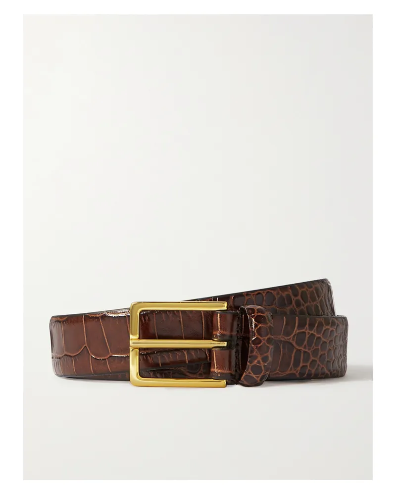 Anderson's Croc-effect Leather Belt - Brown Brown