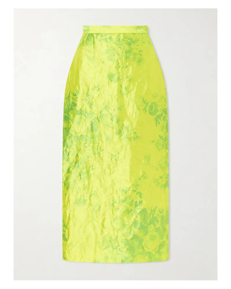 Erdem Floral-print Crinkled-satin Midi Skirt - Green Green