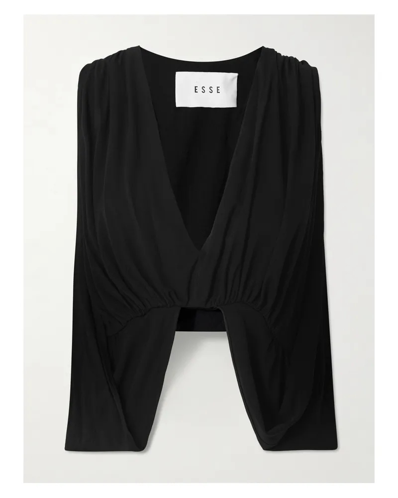 Esse Studios Solina Oberteil Aus Glänzendem Satin Mit Raffungen Und Cape-effekt - Schwarz Schwarz