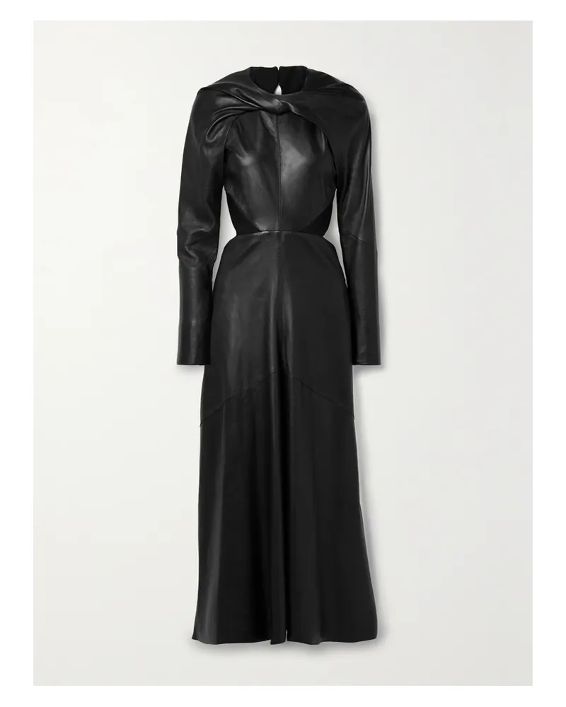 Victoria Beckham Rückenfreies Midikleid Aus Leder Mit Jersey-besätzen Und Twist-details - Schwarz Schwarz