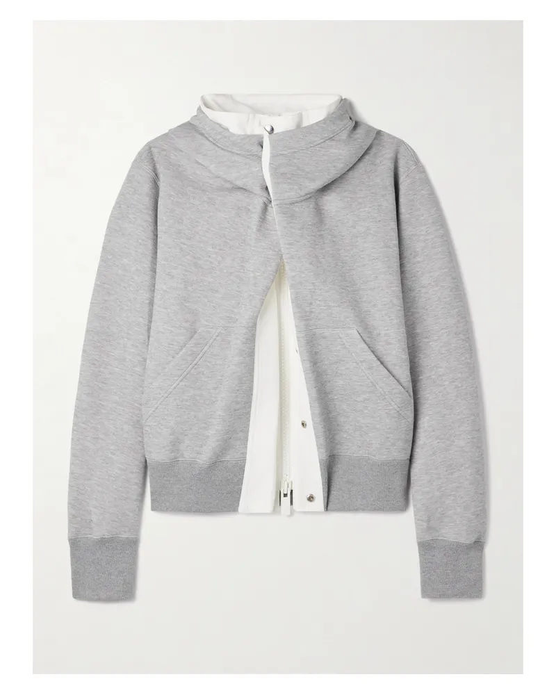 Sacai Hoodie Aus Jersey Aus Einer Baumwollmischung Mit Einsätzen Aus Baumwoll-canvas - Grau Grau