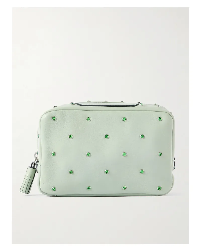Anya Hindmarch Important Things Kosmetiktasche Aus Leder Mit Kristallen Und Troddel - Grün Grün