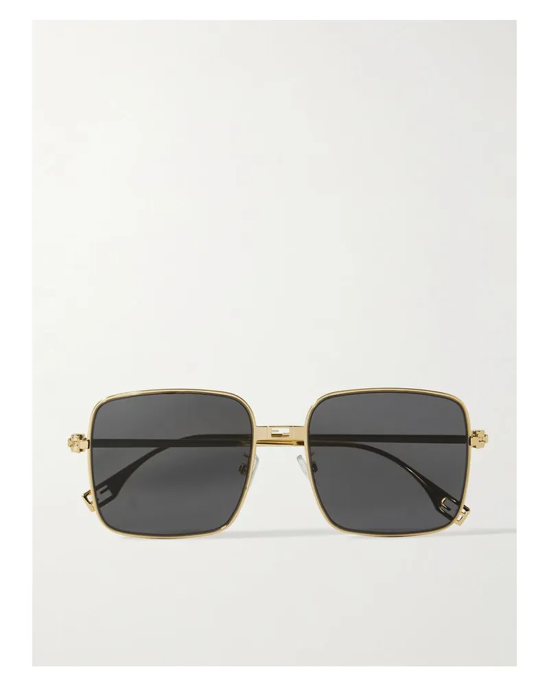 Fendi Baguette Goldfarbene Sonnenbrille Mit Eckigem Rahmen Gold