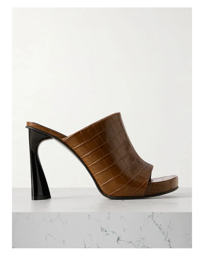 Stella McCartney Elsa Mules Aus Glänzendem Synthetischem Material Mit Krokodileffekt - Braun Braun