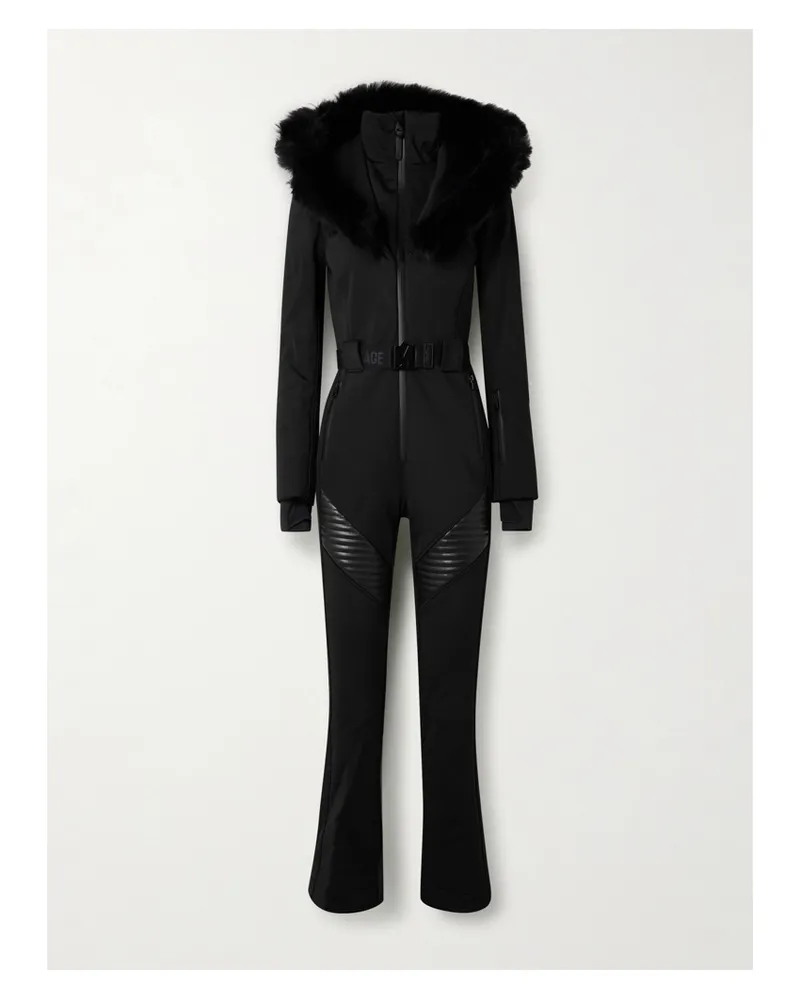 Mackage Elle Skianzug Mit Gürtel, Kapuze Und Shearling-besatz - Schwarz Schwarz
