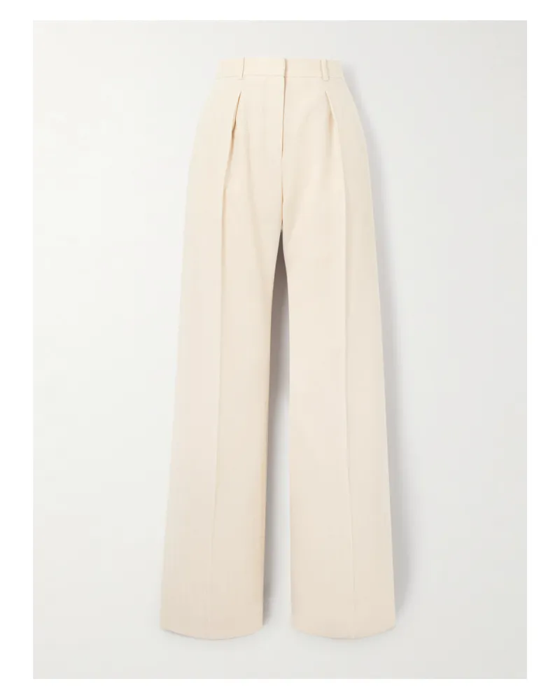 Loro Piana Edward Hose Mit Weitem Bein Aus Twill Aus Einer Leinen-wollmischung Mit Falten - Creme Creme