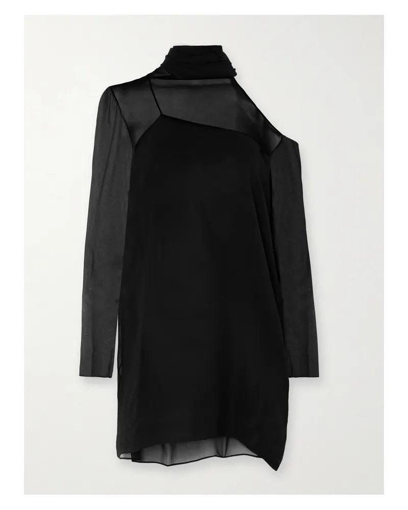 BEARE PARK Asymmetrische Stehkragenbluse Aus Seidenchiffon - Schwarz Schwarz