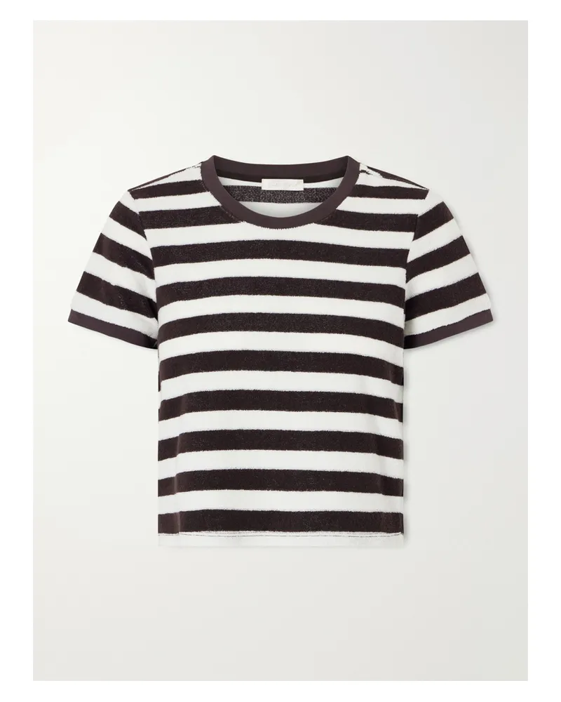 Suzie Kondi Capri Striped Cotton-blend Terry T-shirt - Brown Brown