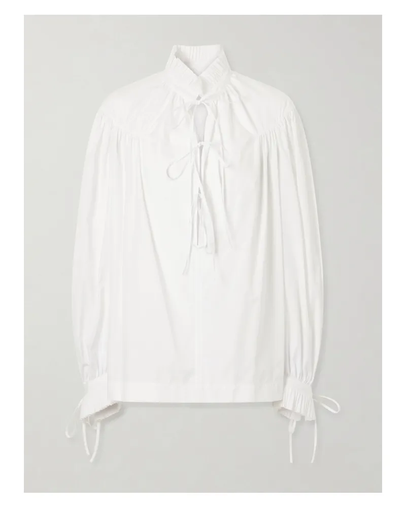 Dries van Noten Tie-detailed Ruffled Gathered Cotton-poplin Blouse - White White