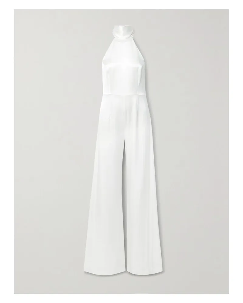 GALVAN Sienna Neckholder-jumpsuit Aus Satin - Weiß Weiß