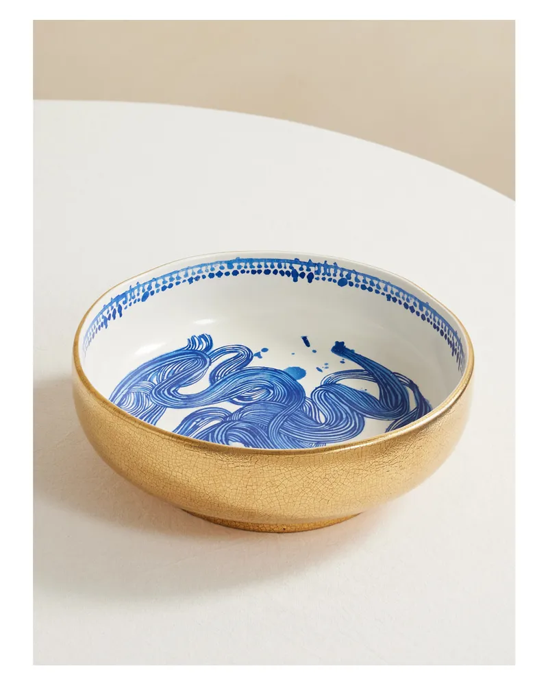 L’OBJET Ruan Hoffmann Gold-plated Painted Earthenware Bowl - Blue Blue