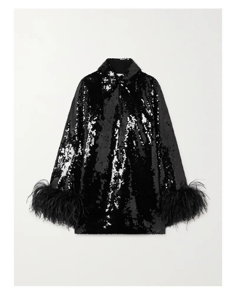 16ARLINGTON Michelle Minikleid Aus Crêpe Mit Pailletten Und Federn - Schwarz Schwarz