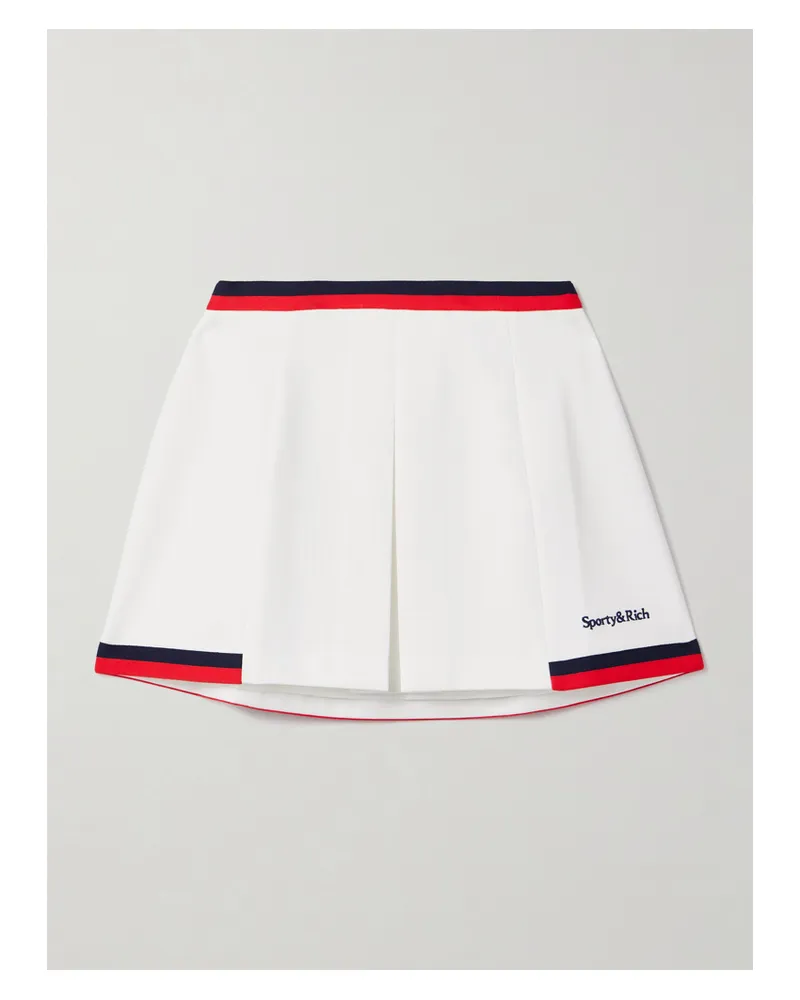 SPORTY & RICH Mila Minirock Aus Stretch-strick Mit Falten, Streifen Und Stickerei - Weiß Weiß