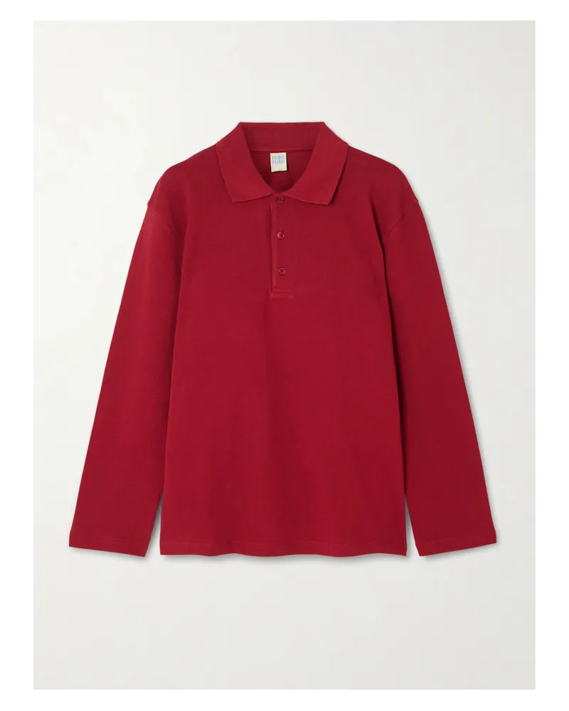 Flore Flore Diana Organic Cotton-piqué Polo Shirt - Burgundy Burgundy