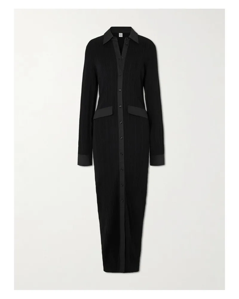 Totême Maxi-hemdblusenkleid Aus Rippstrick Mit Popelinebesätzen - Schwarz Schwarz