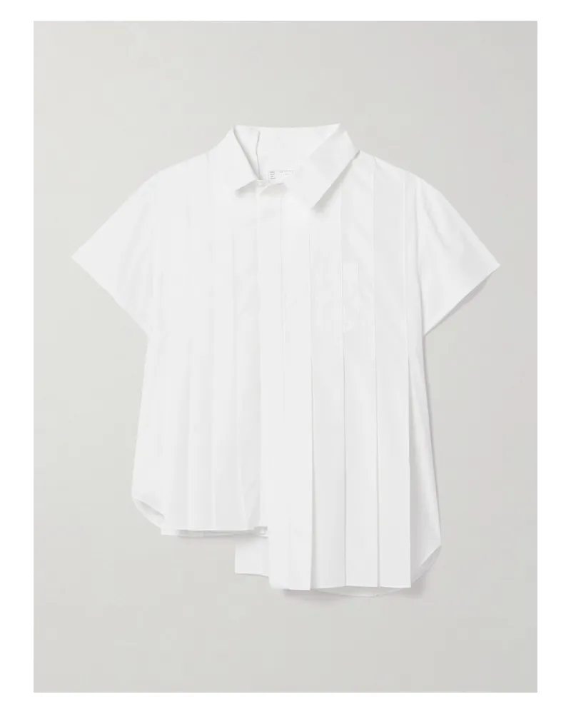 Sacai Asymmetrisches Hemd aus Popeline mit Falten Weiß