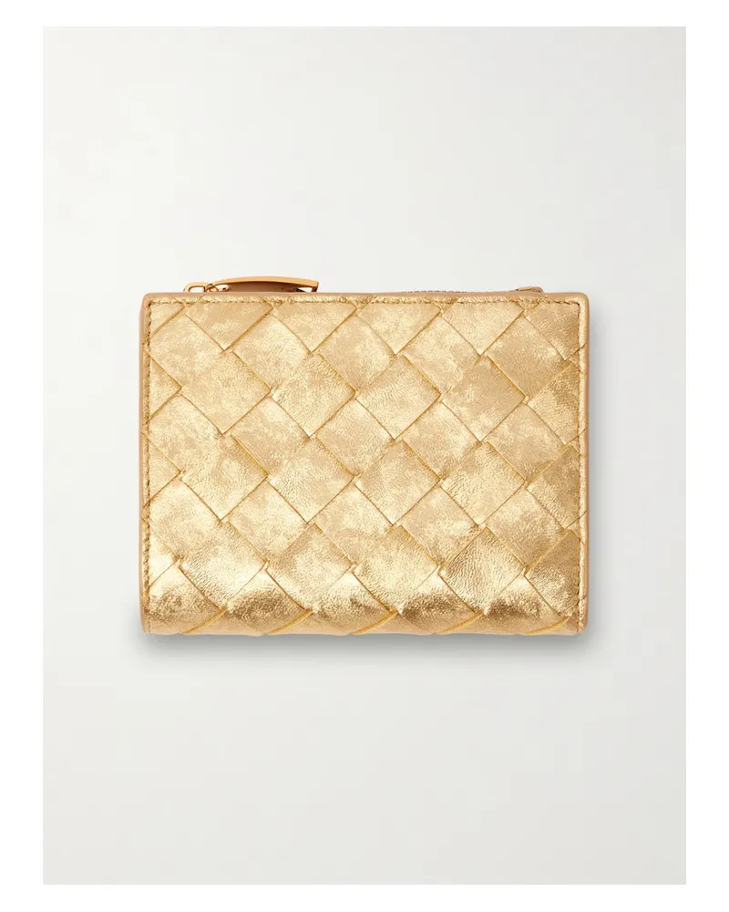 Bottega Veneta Portemonnaie Aus Intrecciato-leder In Metallic-optik - Gold Gold